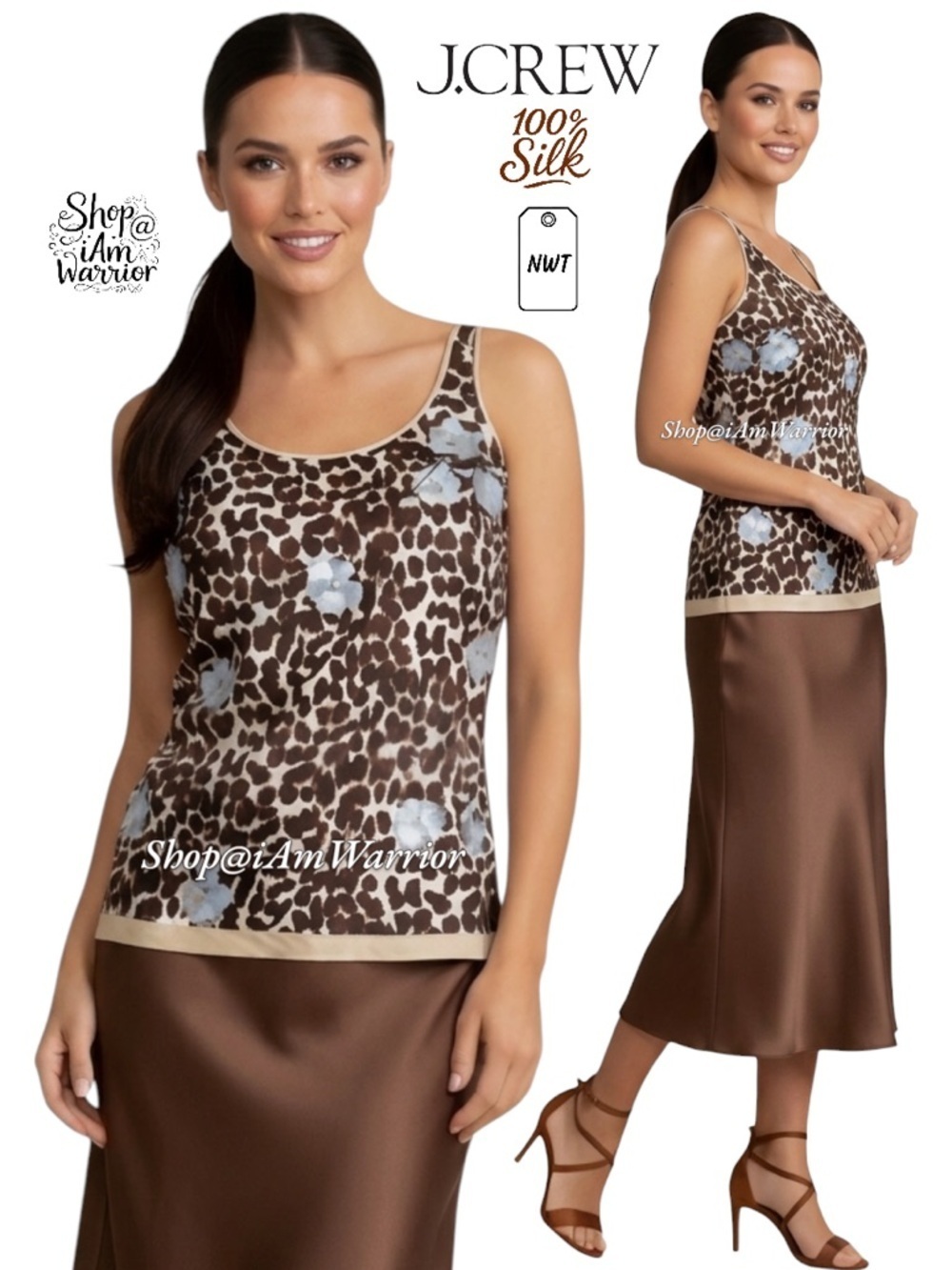 J.Crew NWT silk animal printed embellished sleeveless top *shop@iamwarrior